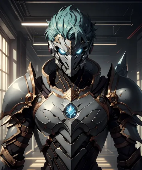 (masterpiece, best quality, HDR:1.2), slender Warrior, 1 male, beautiful face, detailed face, armor, gauntlet, ray tracing, fantastic background, short aqua hair, <lora:GoodHands-beta2:1>, <lora:more_details:0.25>,  <lora:Fantasy_warriors_-_by_HailoKnight:0.75>