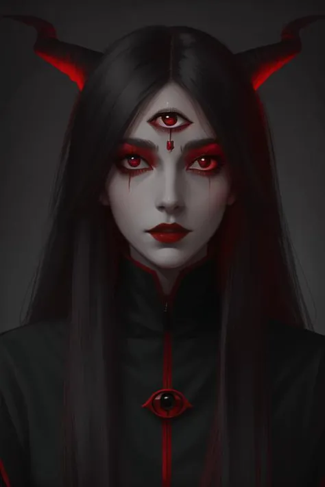 <lora:demonic_third_eye:.85>, demonic third eye, masterpiece, best quality, 1girl, solo, colored sclera, red eyes, black sclera,