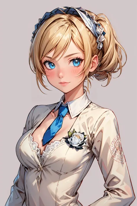 anime girl with blue eyes and a white shirt and blue tie