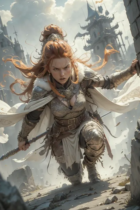 <lora:GoodHands-beta2:1>,  (Style-DA:1.1), zrpgstyle, dungeons and dragons scene, medieval female barbarian with cape running into battle, orange hair, (angry face) leather and fur boots warriors and red banners, great stone castle (masterpiece) (best quality) (detailed) (intricate)
<lora:IvoryGoldAIv2:0.4> IvoryGoldAI,
<lora:emotion_happy_slider_v1:-1>,
<lora:hair_length_slider_v1:4>
<lora:Yanxin_ Swordswoman:0.4>,
<lora:wuxia2:0.4>