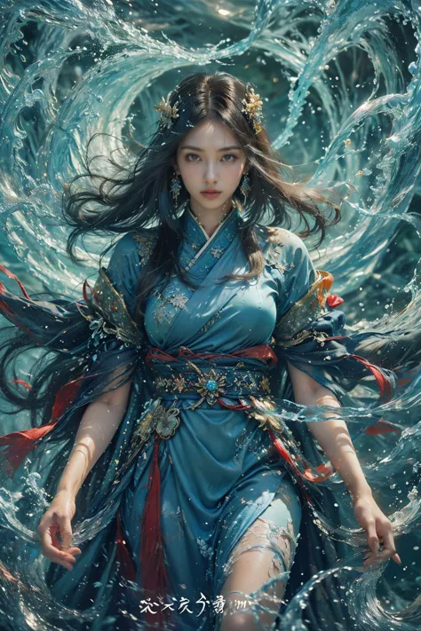 1girl, long hair, jewelry, earrings, solo, water, black hair, sash, looking at viewer, tassel, hair ornament, red lips, chinese clothes, dress, tassel earrings, blue dress, closed mouth, cowboy shot, blue eyes,
Best quality,masterpiece,ultra high res,<lora:GoodHands-beta2:1>,<lora:MIAOKA_younideshijie_1.0:0.5>,<lora:æµ·é£ä¸v4.1:0.65>, excellent detail, stunning, gorgeous, cinematic, dramatic ambient light, full detailed, breathtaking composition, coherent, epic