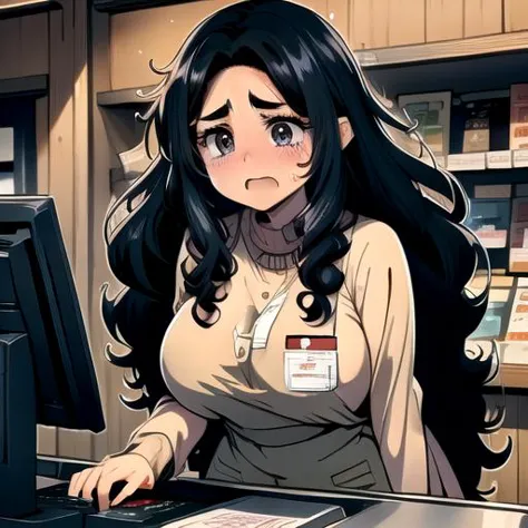 anime girl sitting at a desk with a computer in front of her