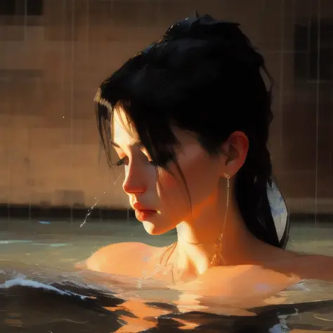 closeup, samdoesarts style beautiful woman in water, by jeremy mann, by sandra chevrier, by dave mckean and richard avedon and m...