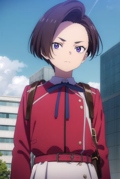 fukiharukawa, <lyco:fukiharukawas1-lyco-nochekaiser:1>, 
fuki harukawa, short hair, forehead, brown hair, (purple eyes:1.1),
bre...