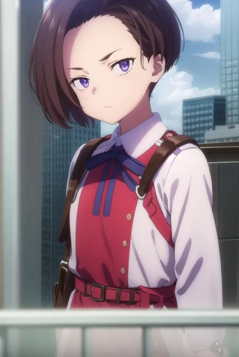 fukiharukawa, <lyco:fukiharukawas1-lyco-nochekaiser:1>, 
fuki harukawa, short hair, forehead, brown hair, (purple eyes:1.1),
bre...