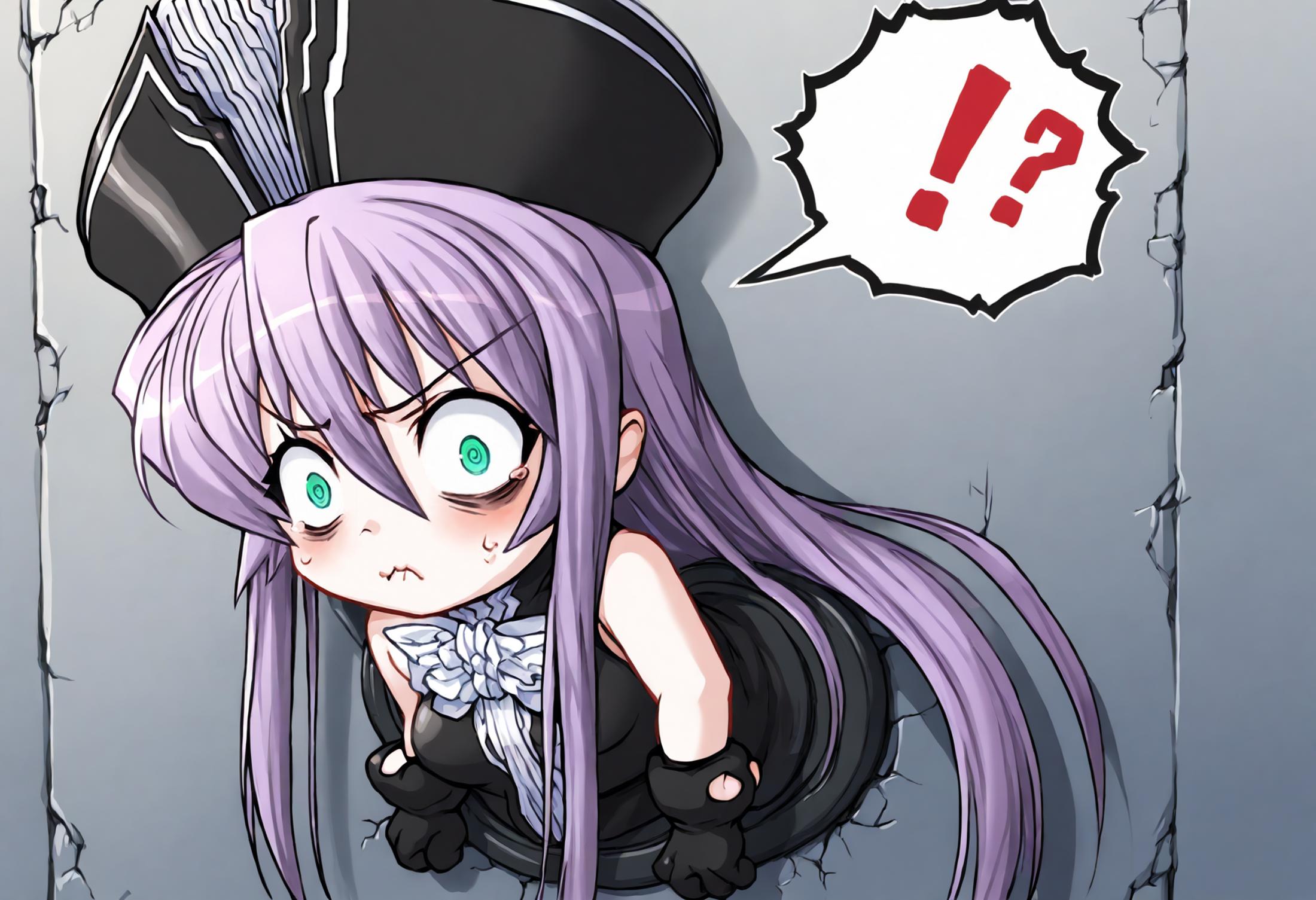 Anime girl with purple hair and a top hat with question mark - SeaArt AI