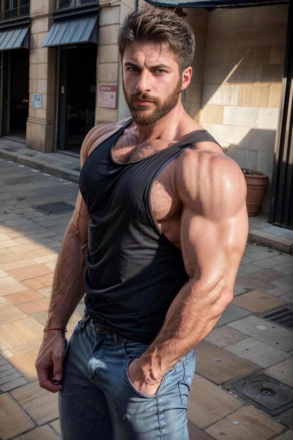 gianluca_antonelli, arrogant, smirk, (tank top), jeans - SeaArt AI