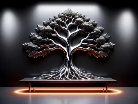 "ต้นไม้ศักดิ์สิทธิ์" การประดิษฐ์ตัวอักษรโลโก้ข้อความ, เส้นหนา, ฉากหลังโลหะ ral-lava ral-chrome