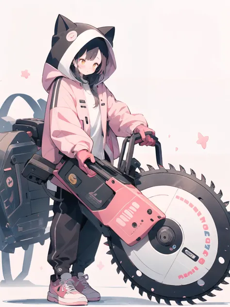 anime girl with a chainsaw and backpack