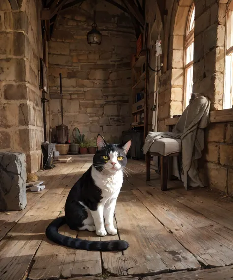 there is a cat sitting on the floor in a room