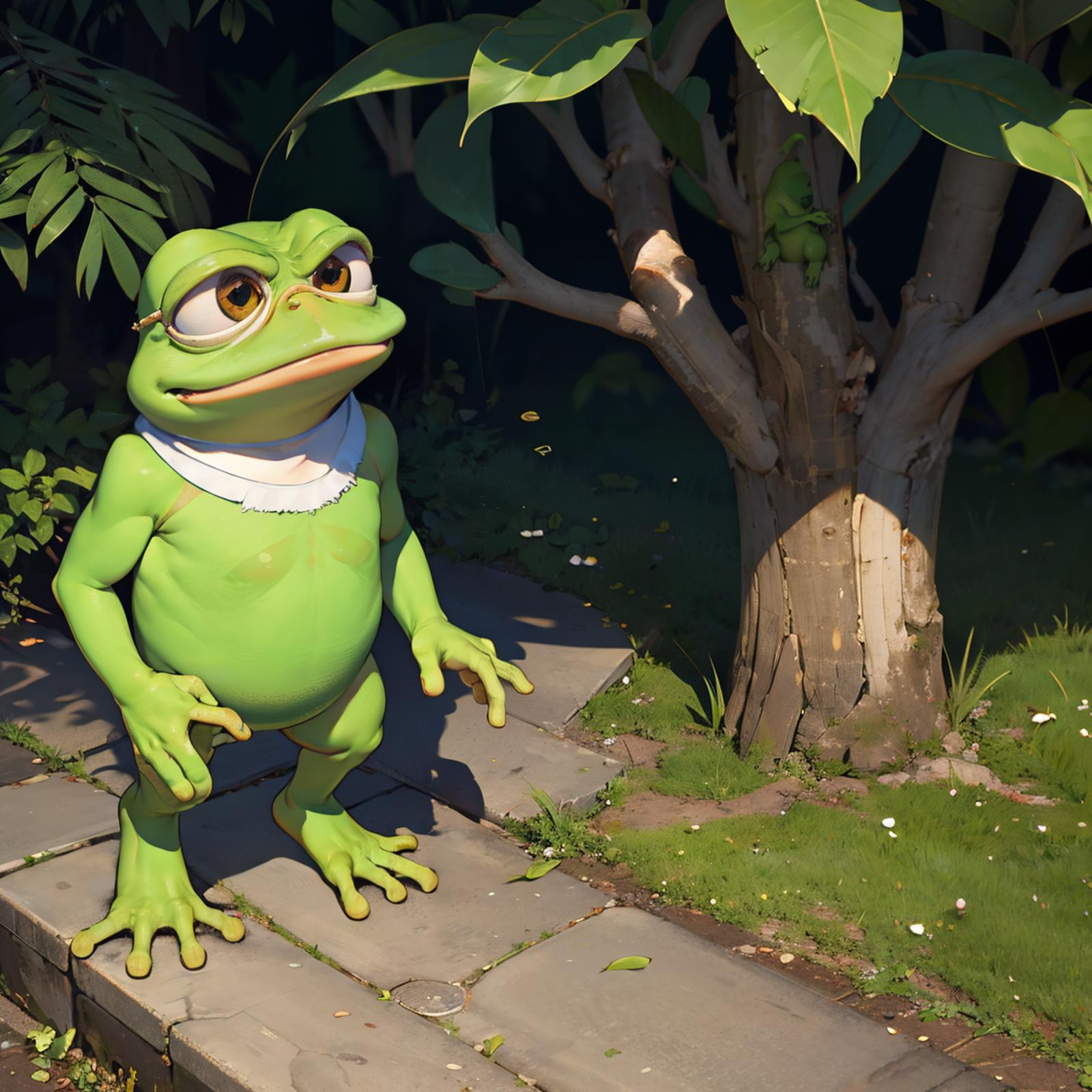 A close up of a frog sitting on a rock in a pond - SeaArt AI