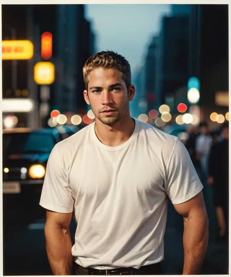 arafed man in white shirt standing in the middle of a busy street