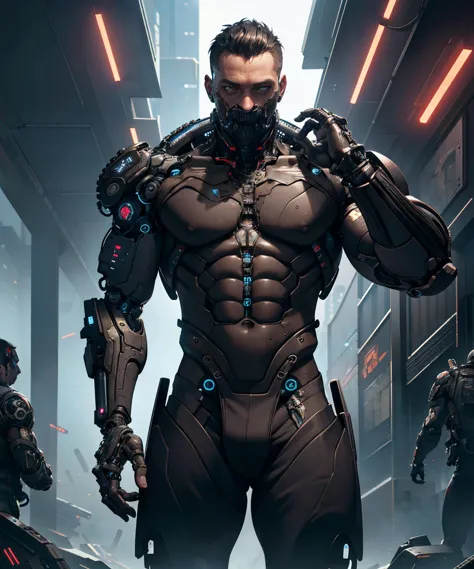 biomechanical cyberpunk shirtless guy, cybernetics, human-machine fusion, dystopian, organic meets artificial, dark, intricate, highly detailed