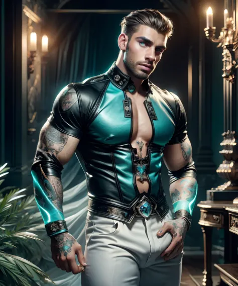 a man in a leather outfit posing for a picture