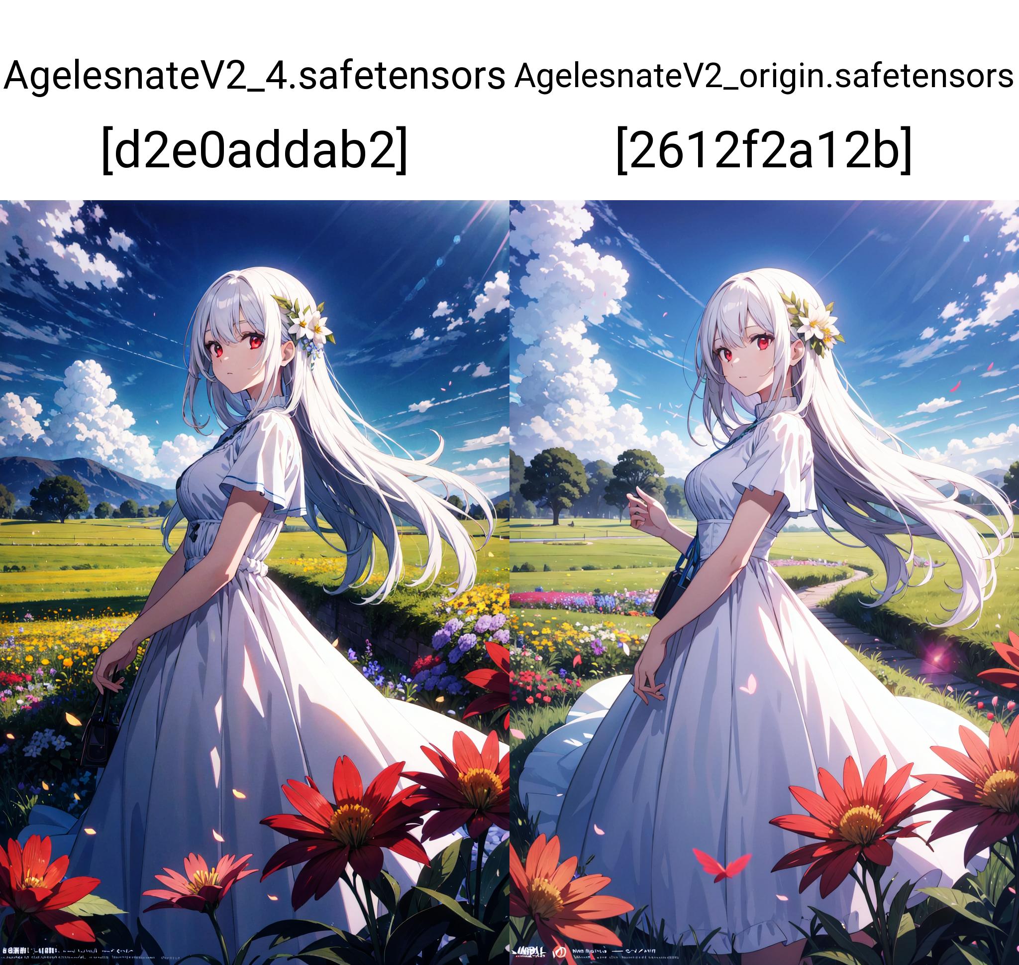 Anime characters in white dresses standing in a field of flowers - SeaArt AI