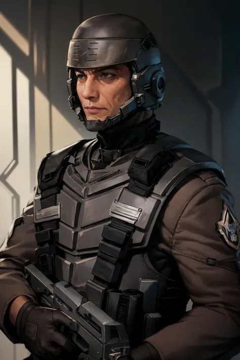 a close up of a person in a helmet and uniform