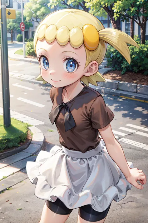 anime girl in a short skirt and brown shirt walking down the street