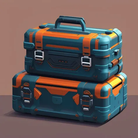 16 bit pixelart of a futuristic suitcase with many eletronic details, Sci-fi texture, Sci-fi Style