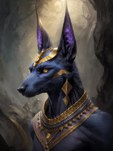 ethereal fantasy concept art of  egyptian style role-playing game (rpg) style fantasy pov portrait of a anthropomophic jackel,fa...