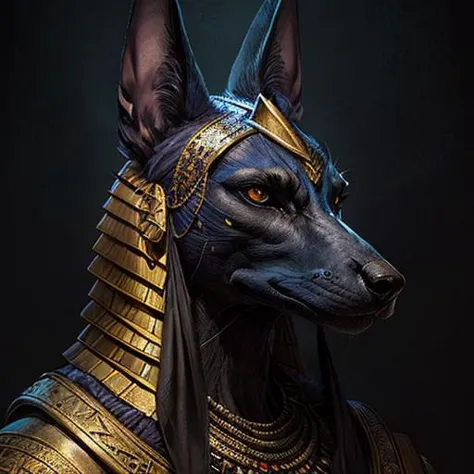 ethereal fantasy concept art of  egyptian style role-playing game (rpg) style fantasy pov portrait of a anthropomophic jackel,fa...