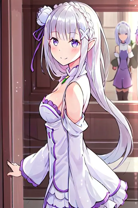 anime girl in a white dress with long hair and a purple dress