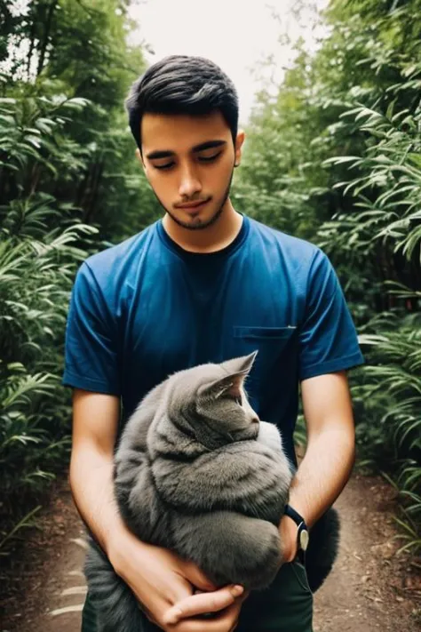 (photo) of a person holding his cat
