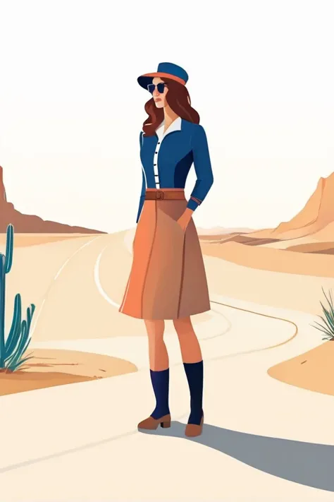 flvcil08 style <lora:style_08_simple_tone_l0-x_flvcil08_style:1>, woman cluseup  standing, 
sailor, ignorant,
desert highway and...