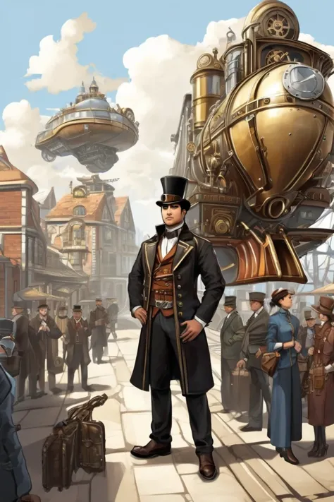 arafed image of a man in a top hat and a steampunky suit