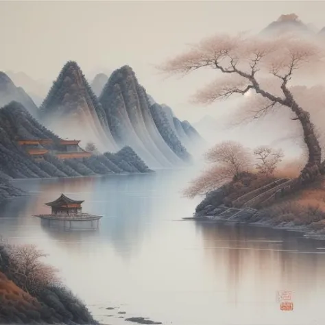beautiful Chinese Landscape Art, best quality, intricate, water colors