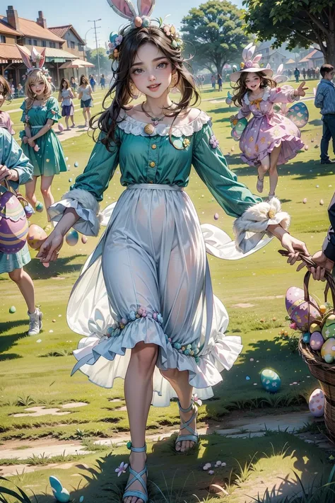 <lora:EasterEggsWorld:1> (EasterEggsWorld:1.2) (many girls:1.2) running on the green field (long dress colorful:1.3)  <lora:people_count_slider_v1:3>