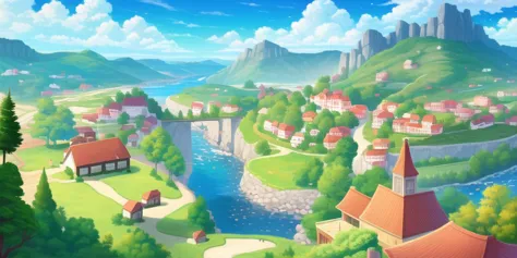 village, landscape, scenery, detailed, masterpiece