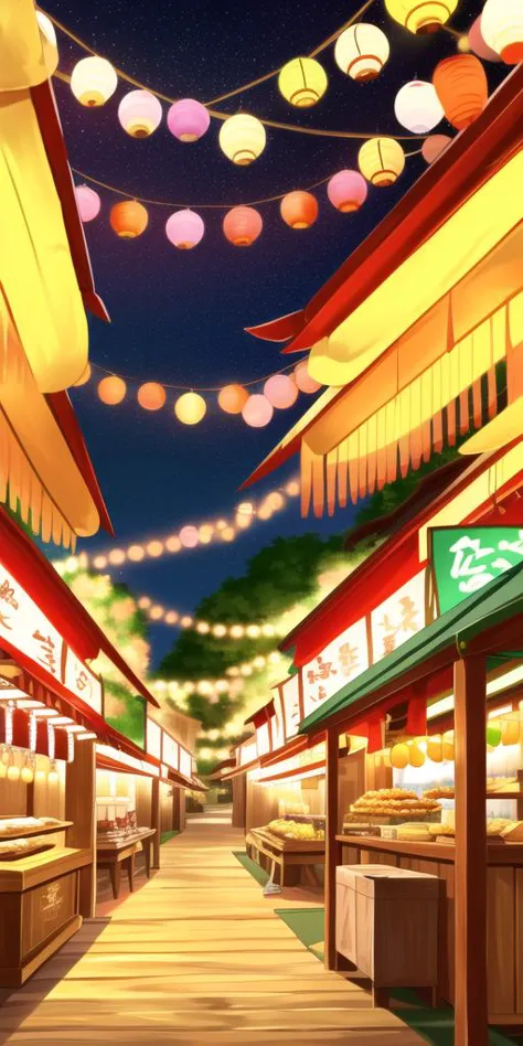 a close up of a street with many lights and tables