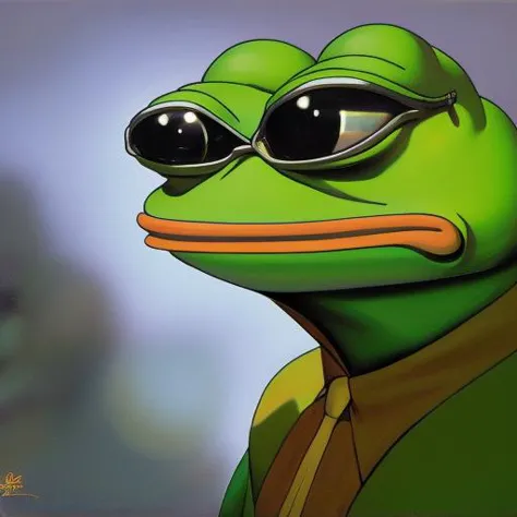 pepe_frog, portrait of a Deliriously happy and screaming Kermit the frog in Society (1989), highly detailed, centered, solid col...