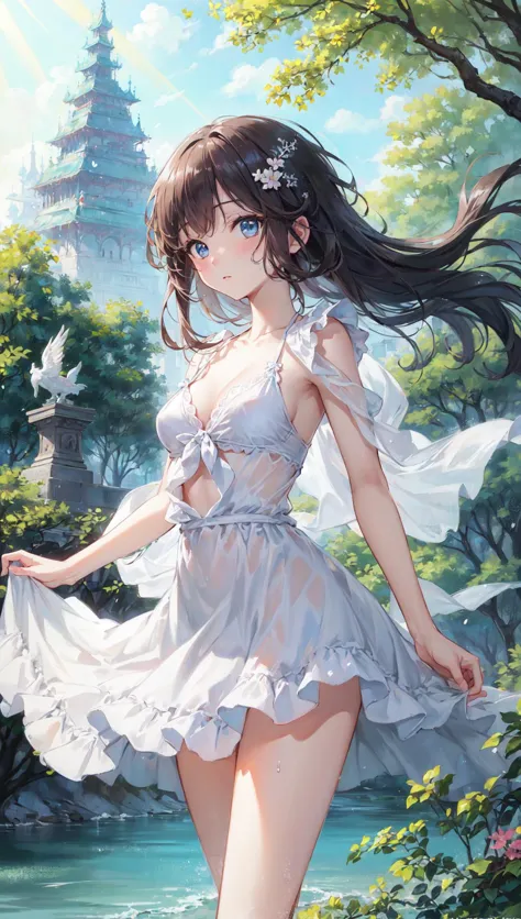 (extremely detailed CG unity 8k wallpaper),(((masterpiece))), (((best quality))), ((ultra-detailed)), (best illustration),(best shadow), ((an extremely delicate and beautiful)),dynamic angle,floating, solo,((1girl)),{disheveled hair},expressionless,((white...