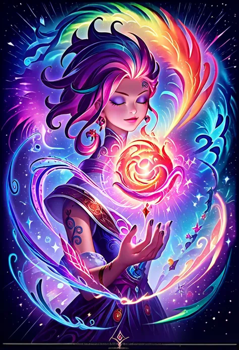 a woman with a magic wand in her hand and a swirl around her