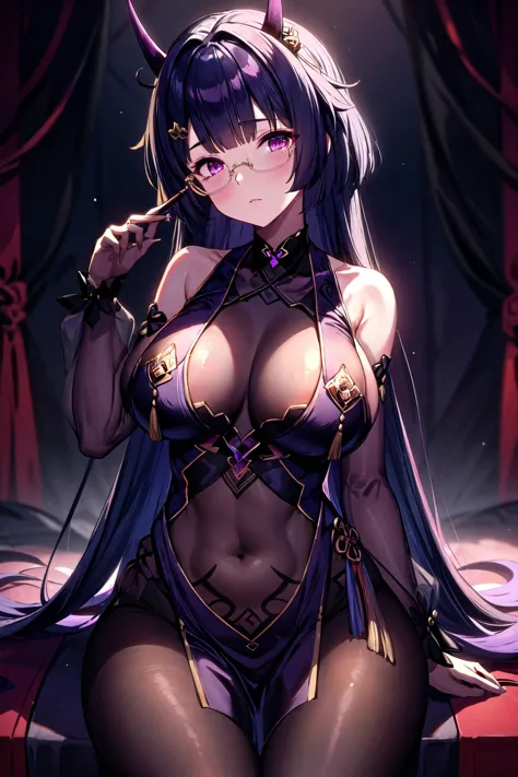 (highly detailed:1.3), 
1girl, solo, 
<lora:wrenchs_aqueous_mei:1>, wrench_aqueousmei, horns, glasses, body stocking, pelvic curtain, 
Ultra-detail, (highres:1.1), best quality, (masterpiece:1.3), cinematic lighting, <lora:add_detail:0.5>, <lora:epi_noiseo...