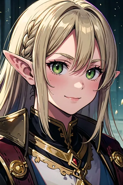 a close up of a person with green eyes and a sword, a portrait of a male elf, a portrait of an elf, a male elf, portrait of an e...