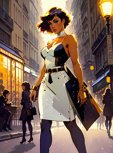 women, full body, Paris Street, cinematic lighting, enhance, soft light beam, perfect face, by Frank Frazetta, by Michael Garmas...