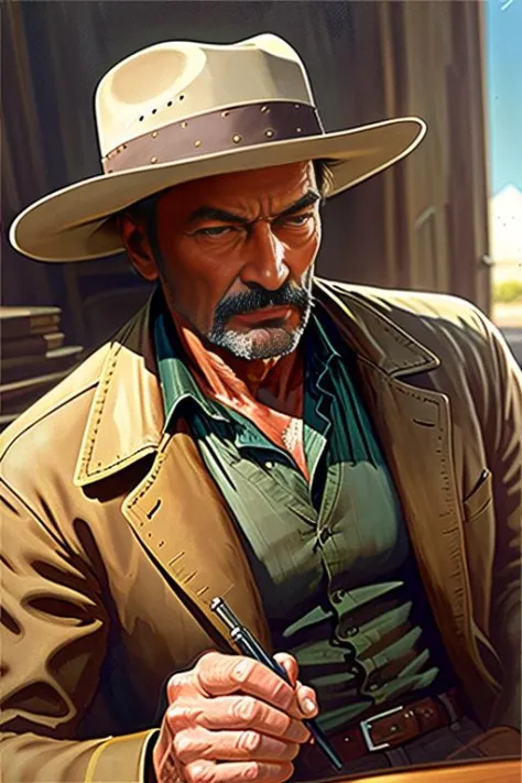 analog style ((photorealistic), film grain), 
8k hdr, ultra realistic, film photography, dslr

Lee Van Cleef in a western movie, 1969,

(perspective:1.1), (from below:1.1), (powerful:1.2),  

professional majestic oil painting by Ed Blinkey, Atey Ghailan, ...