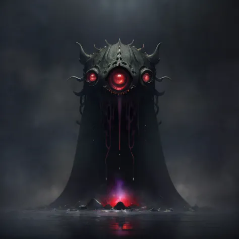 a dark and creepy looking creature with red eyes standing in the water