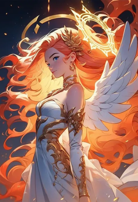 <lora:Fiery_Aura_for_Pony:1> fiery aura, 1girl, angel, extending her wings, halo, perfect eyes, angel wings, score_9, score_8_up, score_7_up, score_6_up, score_5_up, score_4_up, hd, (ultra hd quality details), 8K, source_anime, Illustration, official artwork, anime style, wallpaper, official art, rating_explicit