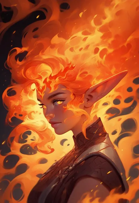 a drawing of a woman with a fire head and a fire on her head