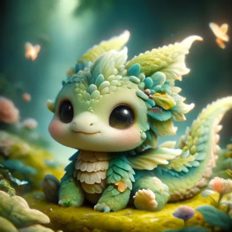 ral-smoldragons, cute, small dragon, wings, nature in background, intricate details, butterflies, whimsical, fantasy, mysterious...