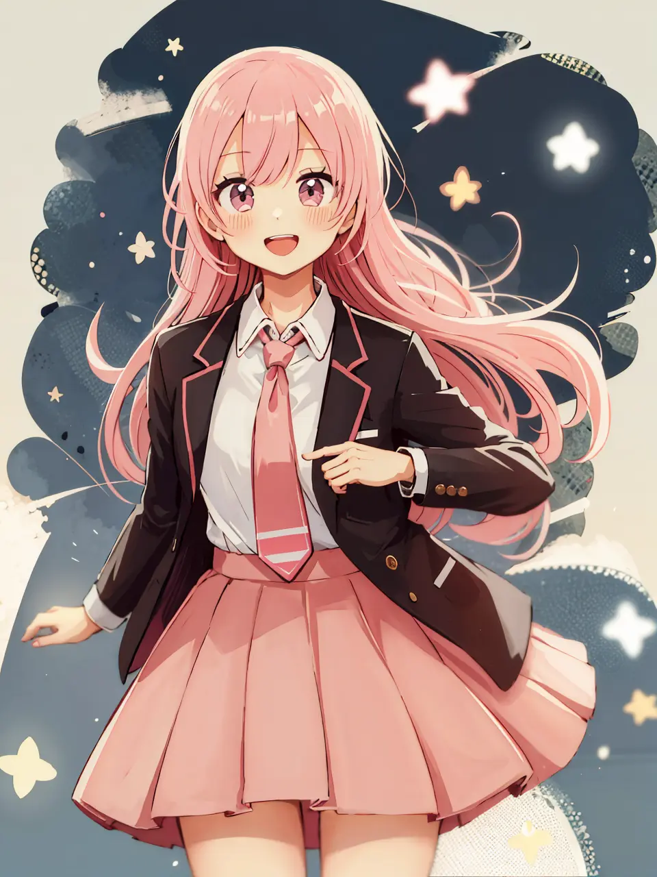 anime girl in a school uniform with a pink hair and a pink tie