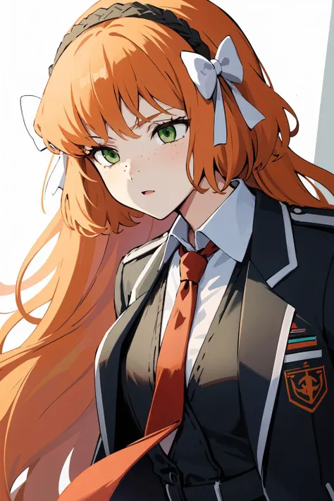 anime girl with long red hair wearing a school uniform and a tie