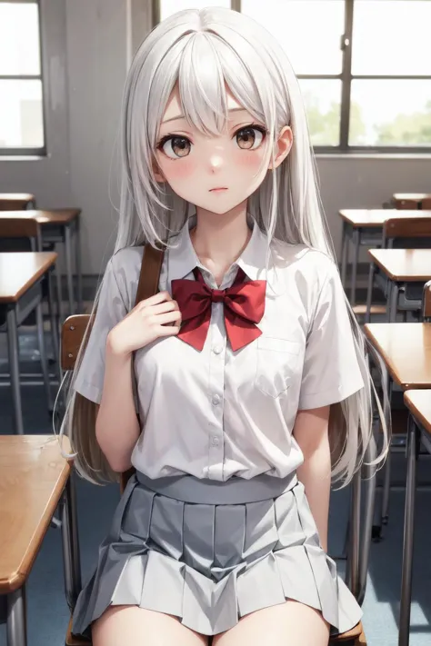 (masterpiece:1.2),best quality,extremely detailed,
BREAK
cute girl,(petite:1.3),solo,shiny skin,small breasts,very long hair,
detailed eyes,perfect anatomy,
cute eyes,(white eyes:1.3),(white hair:1.4),
BREAK
white shirt,white skirt,school uniform,
BREAK
classroom,table,chair,
BREAK
character focus,looking at viewer,
BREAK
<lyco:Add More Details:0.4>