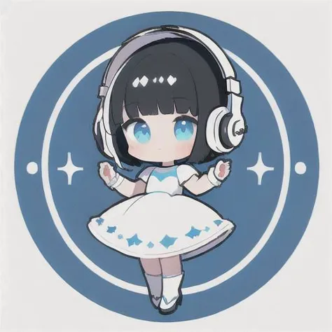 anime character with headphones and dress in front of a blue circle