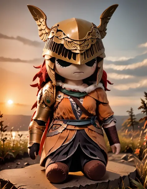 score_9, score_8_up, score_7_up,
1girl wearing mal3nia armor, solo,helmet,
sad, head bent, 
scenery,gradient sky,battlefield, sunset,
 <lora:malenia_armor:0.9>
 <lora:woafu_plushify_pony:0.8> ((plushify, character stuffed toy, chibi))