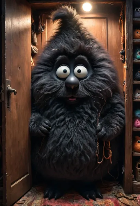 a close up of a furry animal standing in a doorway