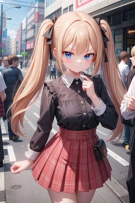 anime girl with long blonde hair and blue eyes in a school uniform